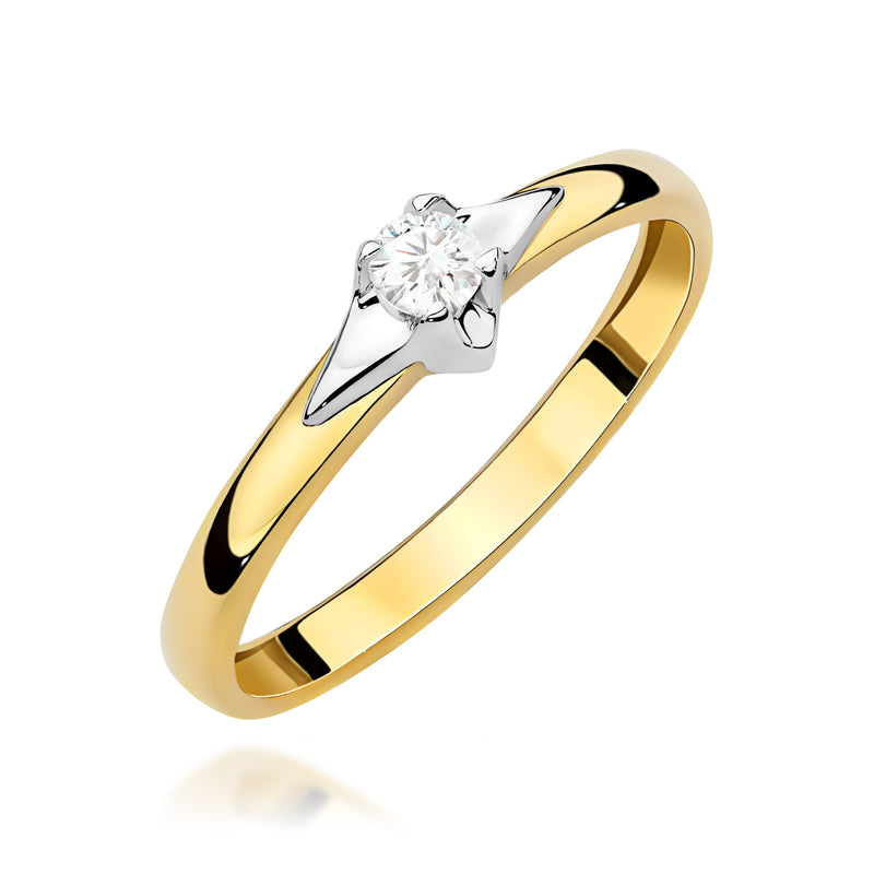 Inel Aur 9K cu Diamant Natural 0.15 ct — Aur galben