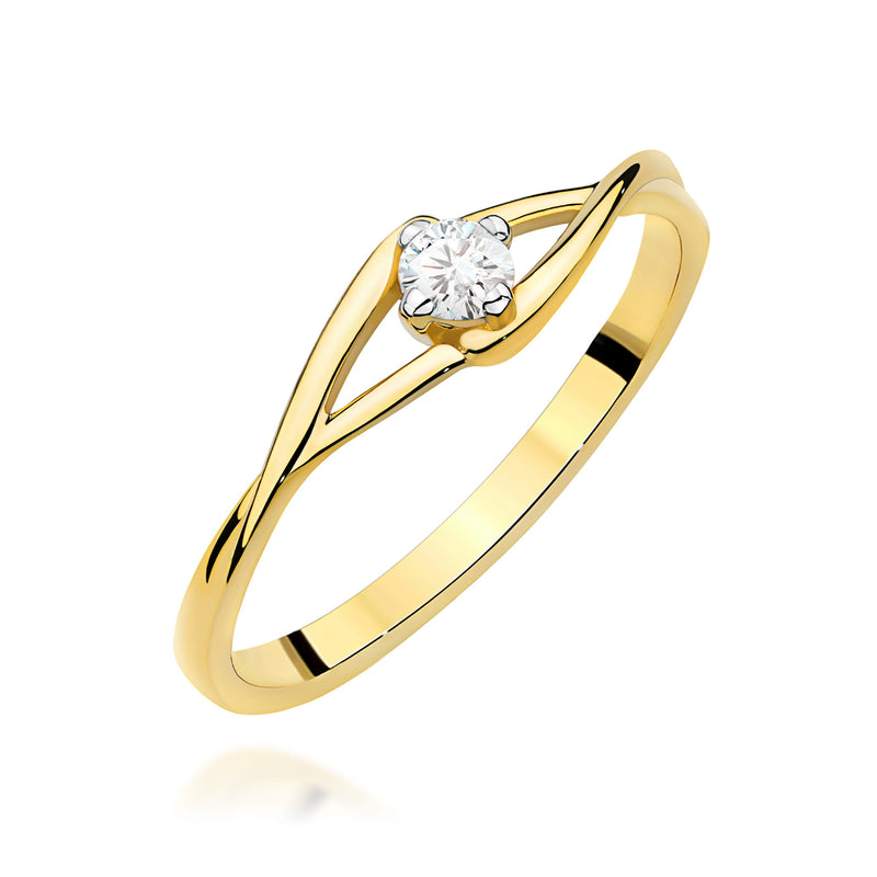 Inel Aur 9K cu Diamant Natural 0.10 ct — Aur galben