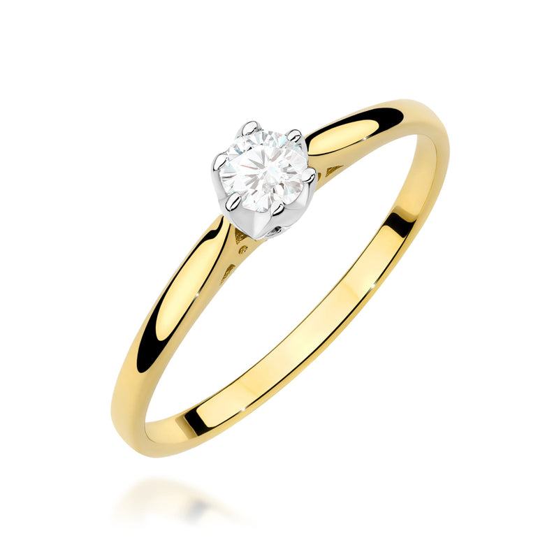 Inel Aur 9K cu Diamant Natural 0.18 ct — Aur galben