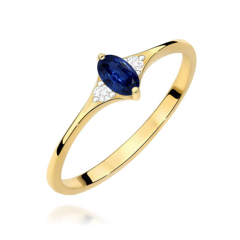 Inel Aur 9K cu Safir 0.30 ct si Diamante Naturale 0.04 ct — Aur galben