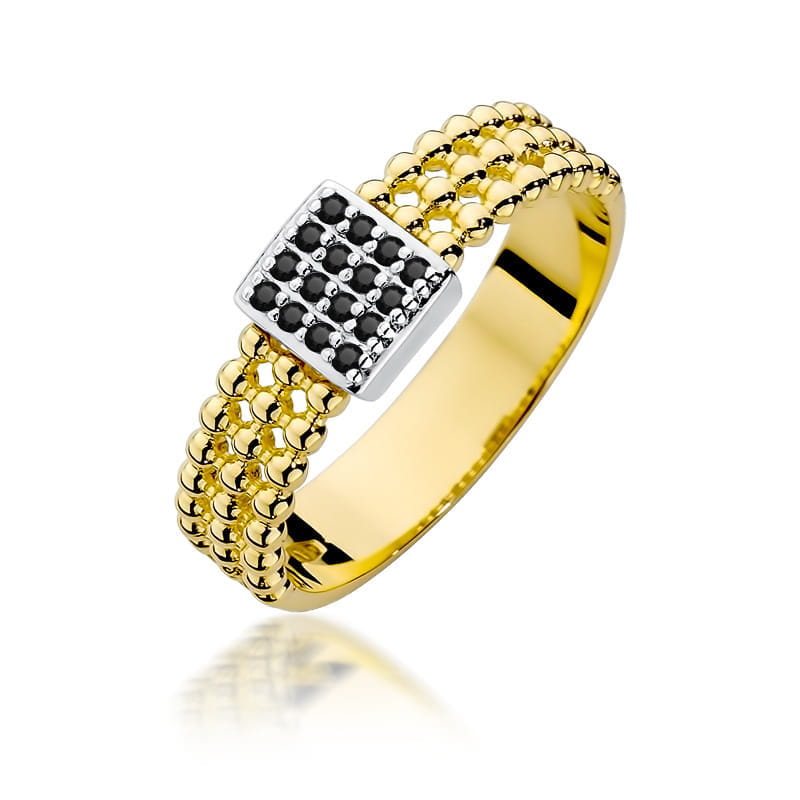 Inel Aur 9K cu Diamante Naturale Negre 0.08 ct — Aur galben