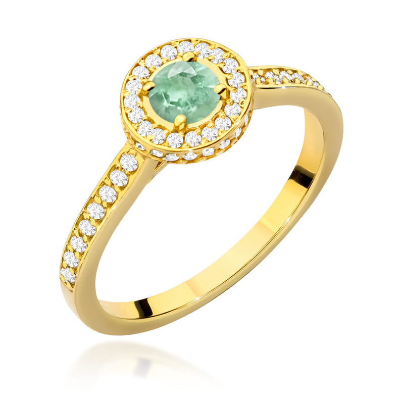 Inel Aur 9K cu Smarald 0.30 ct si Diamante Naturale 0.34 ct — Aur galben