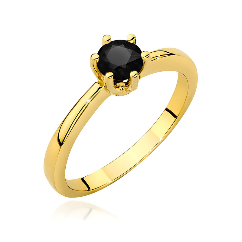 Inel Aur 9K cu Diamant Natural Negru 0.50 ct — Aur galben