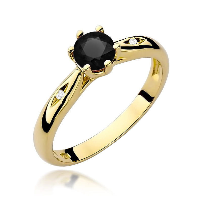 Inel Aur 9K cu Diamante Naturale Albe si Negre 0.51 ct — Aur galben