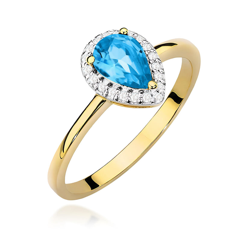 Inel Aur 9K cu Topaz Swiss 0.90 ct si Diamante Naturale 0.10 ct — Aur galben