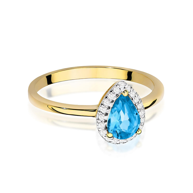 Inel Aur 9K cu Topaz Swiss 0.90 ct si Diamante Naturale 0.10 ct, imaginea 2 din 8