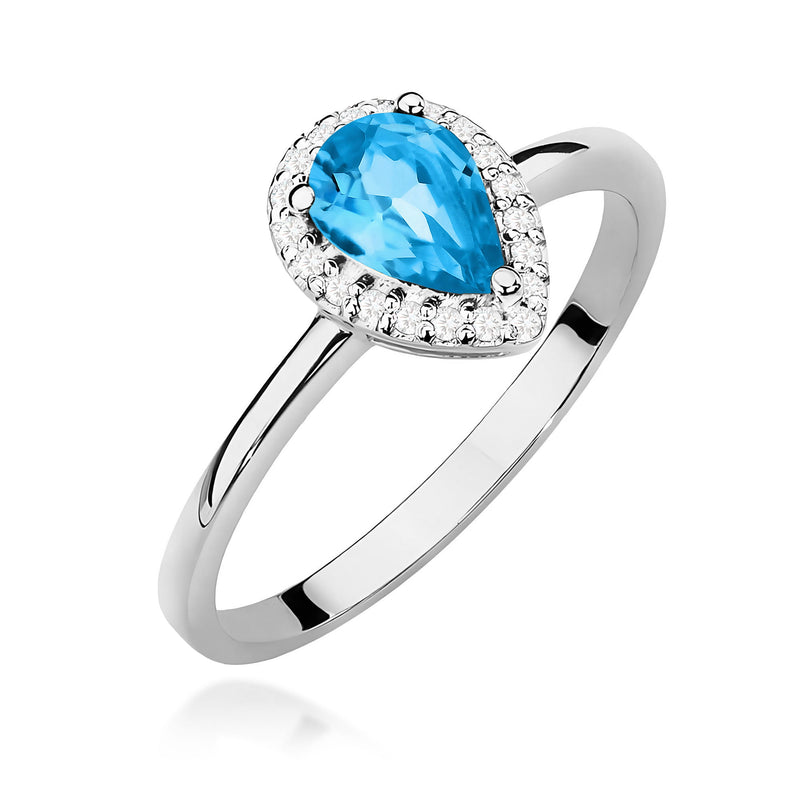Inel Aur 9K cu Topaz Swiss 0.90 ct si Diamante Naturale 0.10 ct, imaginea 5 din 8
