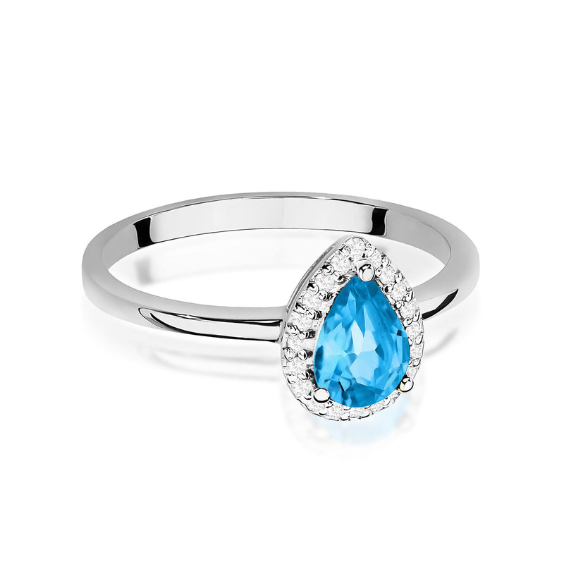 Inel Aur 9K cu Topaz Swiss 0.90 ct si Diamante Naturale 0.10 ct, imaginea 6 din 8