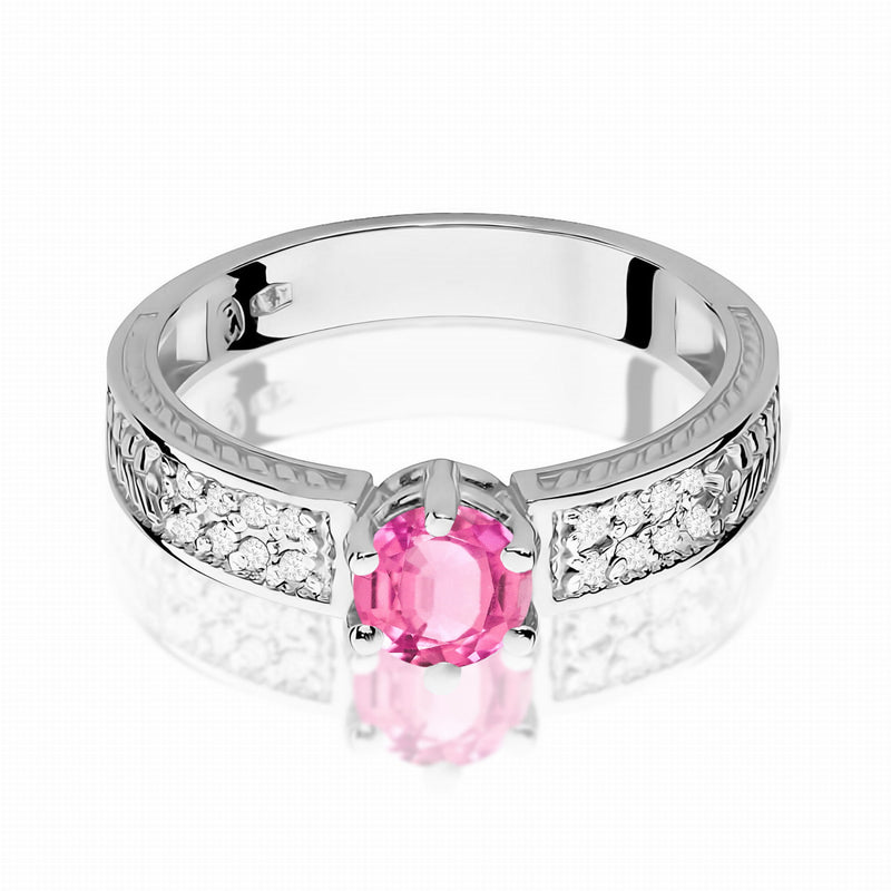 Inel Aur 9K cu Topaz Roz 0.60 ct si Diamante Naturale 0.08 ct, imaginea 6 din 8