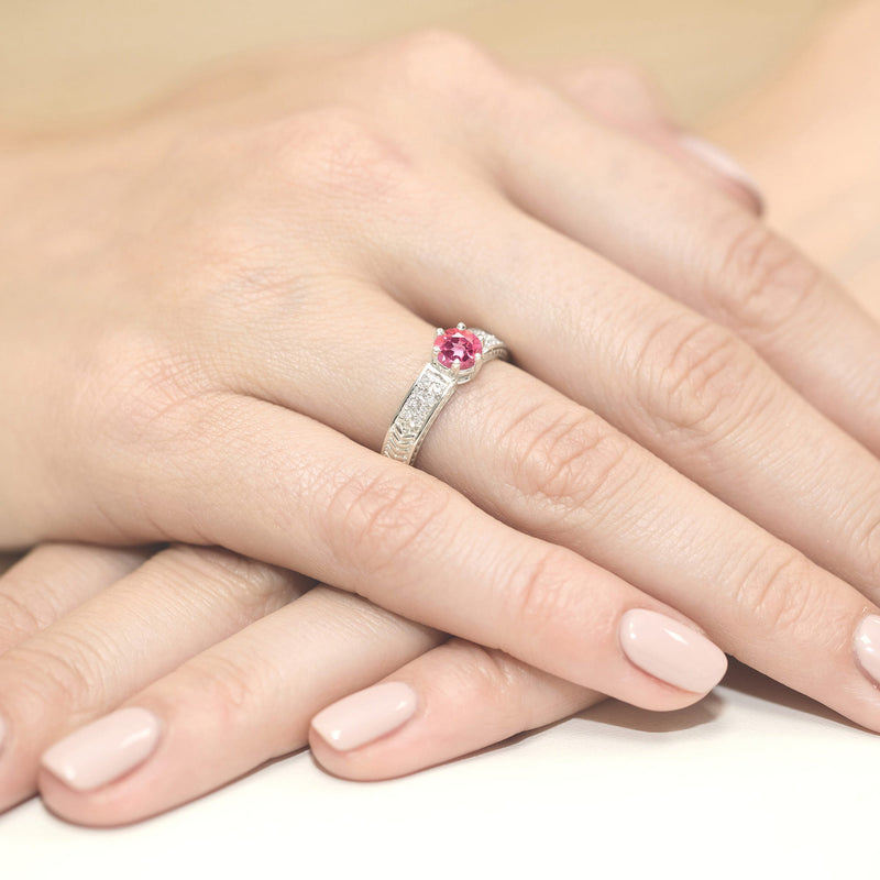 Inel Aur 9K cu Topaz Roz 0.60 ct si Diamante Naturale 0.08 ct, imaginea 8 din 8