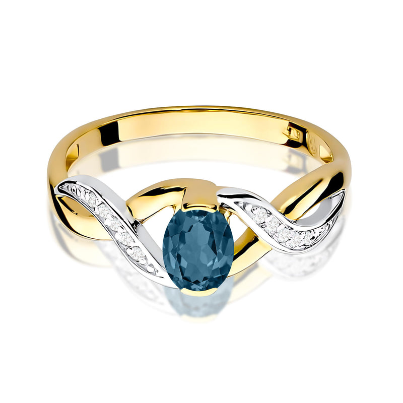 Inel Aur 9K cu Topaz London Blue 0.50 ct si Diamante Naturale 0.05 ct, imaginea 2 din 8