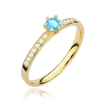 Inel Aur 9K cu Topaz Swiss 0.15 ct si Diamante Naturale 0.07 ct