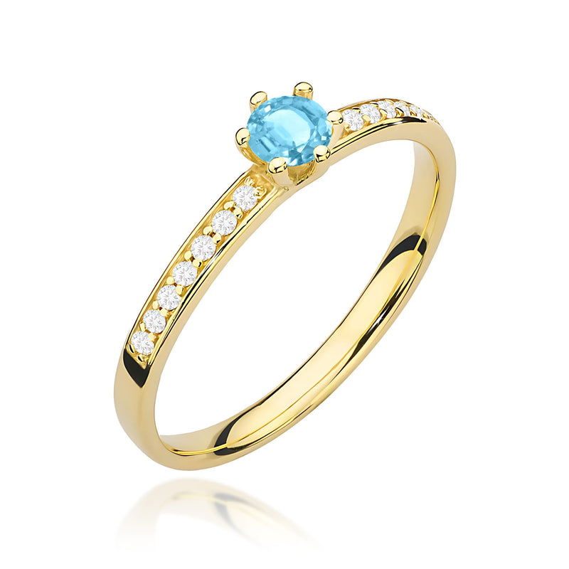 Inel Aur 9K cu Topaz Swiss 0.15 ct si Diamante Naturale 0.07 ct — Aur galben