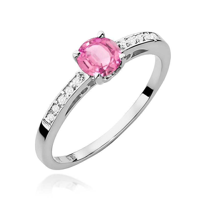 Inel Aur 9K cu Topaz Roz 0.60 ct si Diamante Naturale 0.05 ct, imaginea 5 din 8
