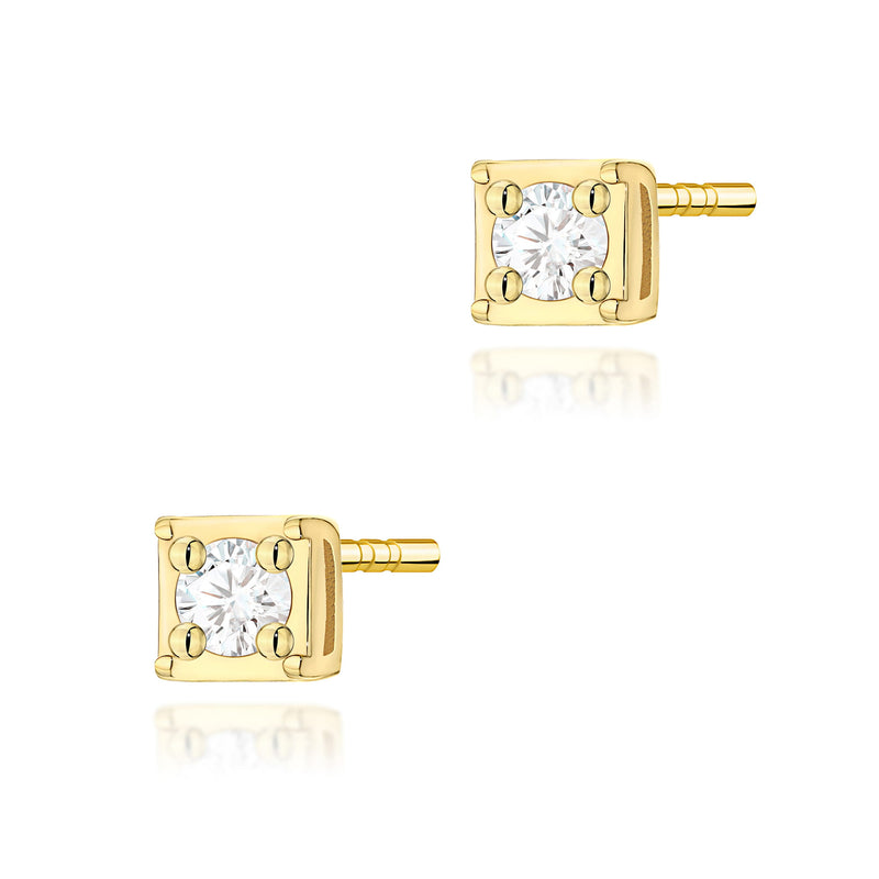 Cercei Aur 14K cu Diamant Natural 0.03 ct — Aur galben