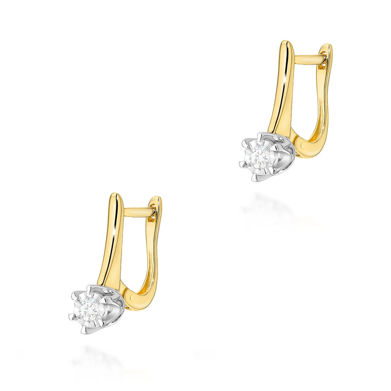 Cercei Aur 14K cu Diamant Natural 0.08 ct — Aur galben
