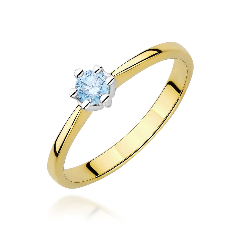 Inel Aur 14K cu Diamant Albastru de Laborator 0.15 ct — Aur galben