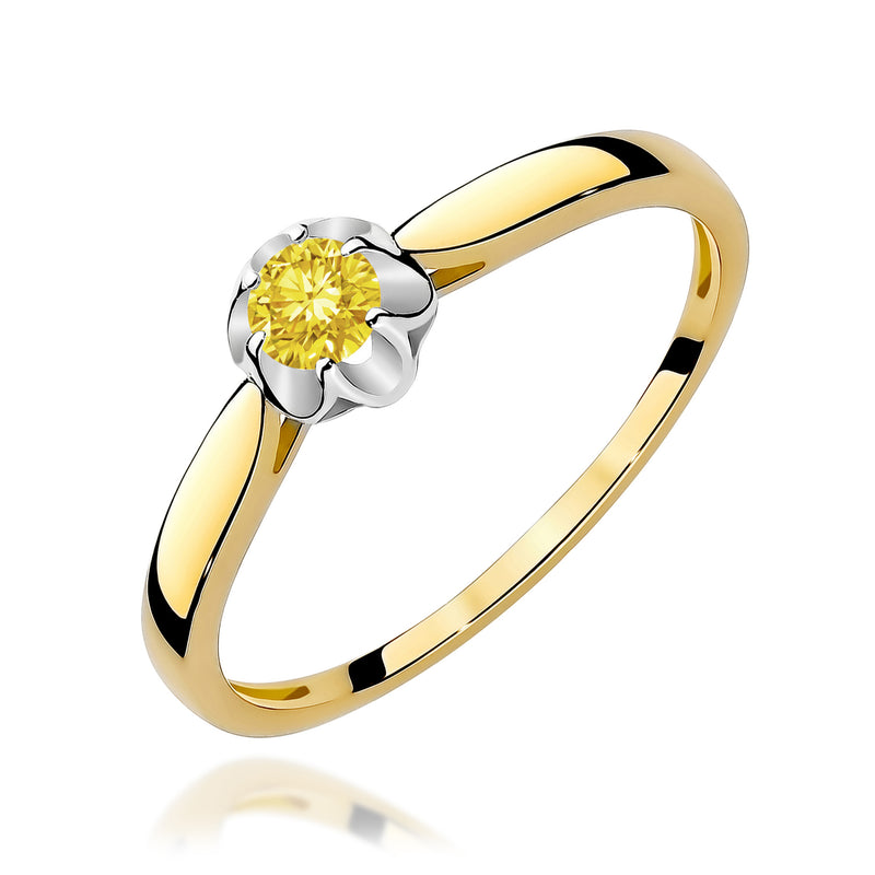 Inel Aur 9K cu Diamant Galben de Laborator 0.15 ct — Aur galben
