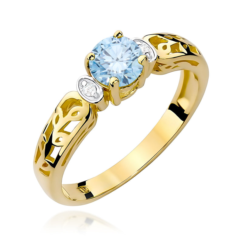 Inel Aur 14K cu Diamante Albastre de Laborator 0.52 ct — Aur galben