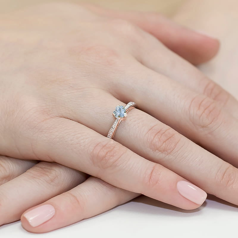 Inel Aur 14K cu Diamante Albastre de Laborator 0.53 ct, imaginea 8 din 12