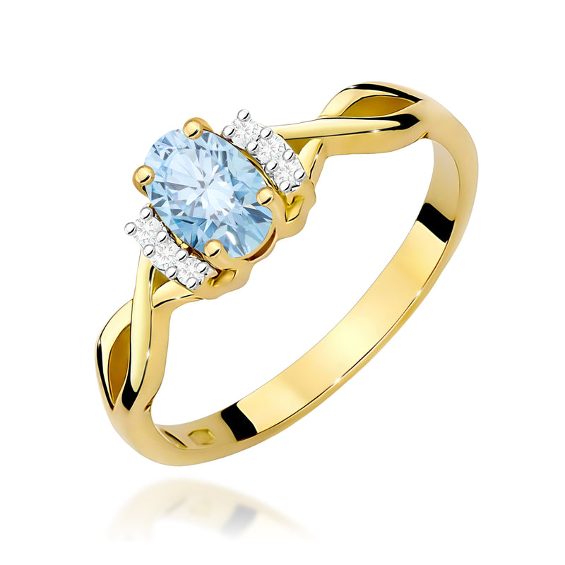 Inel Aur 9K cu Diamante Albastre de Laborator 0.55 ct — Aur galben