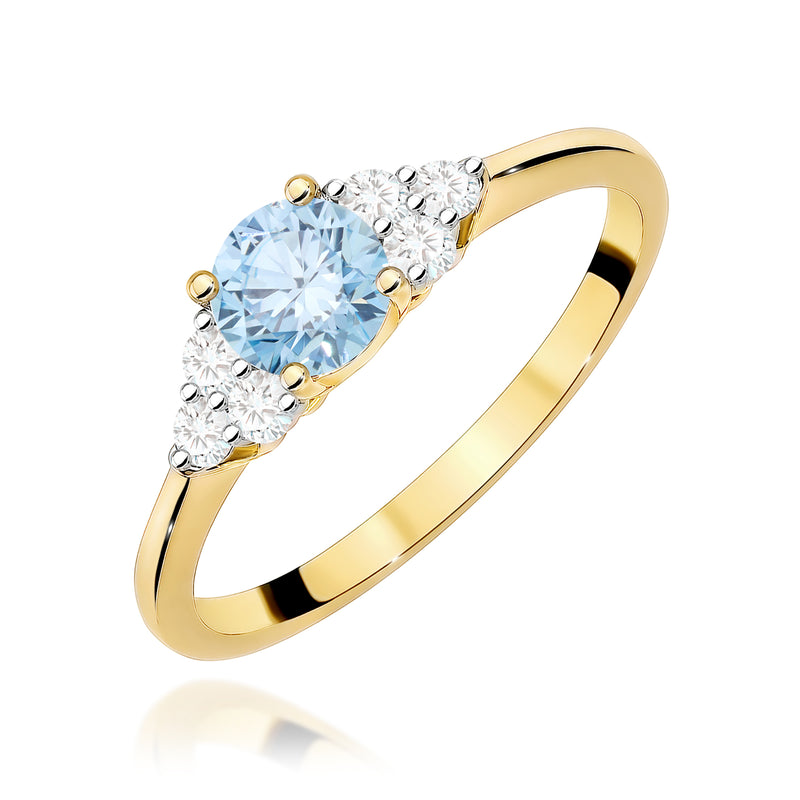Inel Aur 9K cu Diamante Albastre de Laborator 0.68 ct — Aur galben