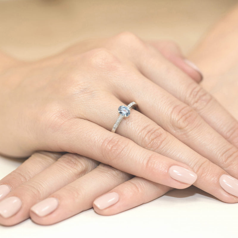 Inel Aur 14K cu Diamante Albastre de Laborator 0.55 ct, imaginea 9 din 9