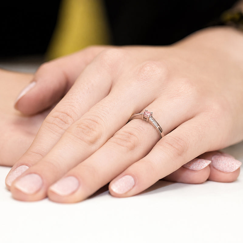 Inel Aur 14K cu Diamante Roz de Laborator 0.19 ct, imaginea 8 din 12
