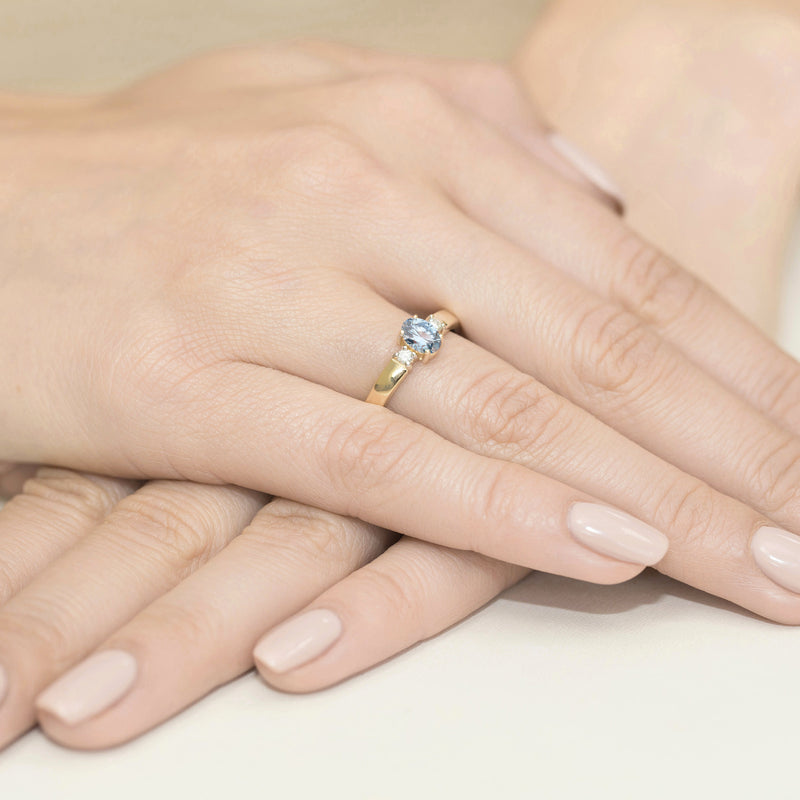 Inel Aur 14K cu Diamante Albastre de Laborator 0.58 ct, imaginea 4 din 12