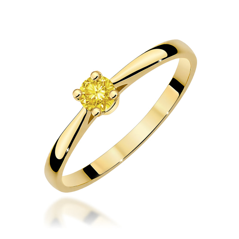 Inel Aur 14K cu Diamant Galben de Laborator 0.15 ct — Aur galben