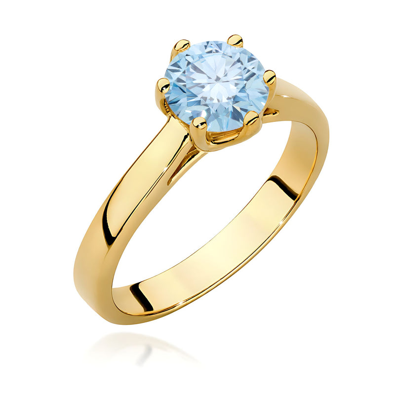 Inel Aur 14K cu Diamant Albastru de Laborator 1.00 ct — Aur galben