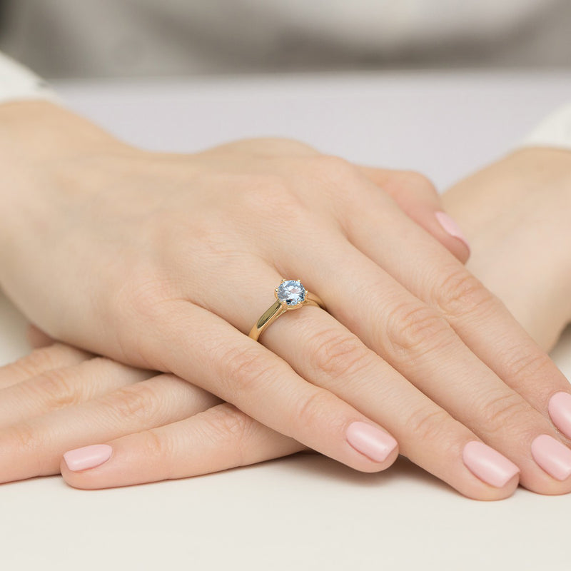Inel Aur 14K cu Diamant Albastru de Laborator 1.00 ct, imaginea 4 din 12