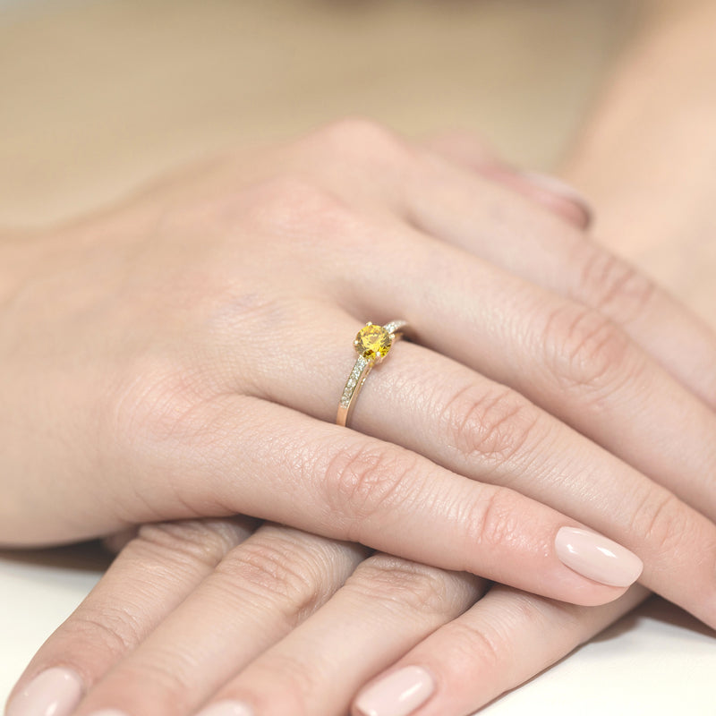Inel Aur 9K cu Diamante Galbene de Laborator 0.55 ct, imaginea 4 din 8