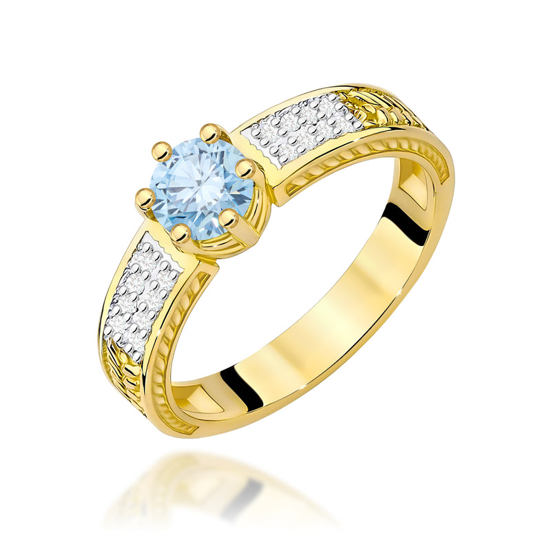 Inel Aur 9K cu Diamante Albastre de Laborator 0.58 ct — Aur galben