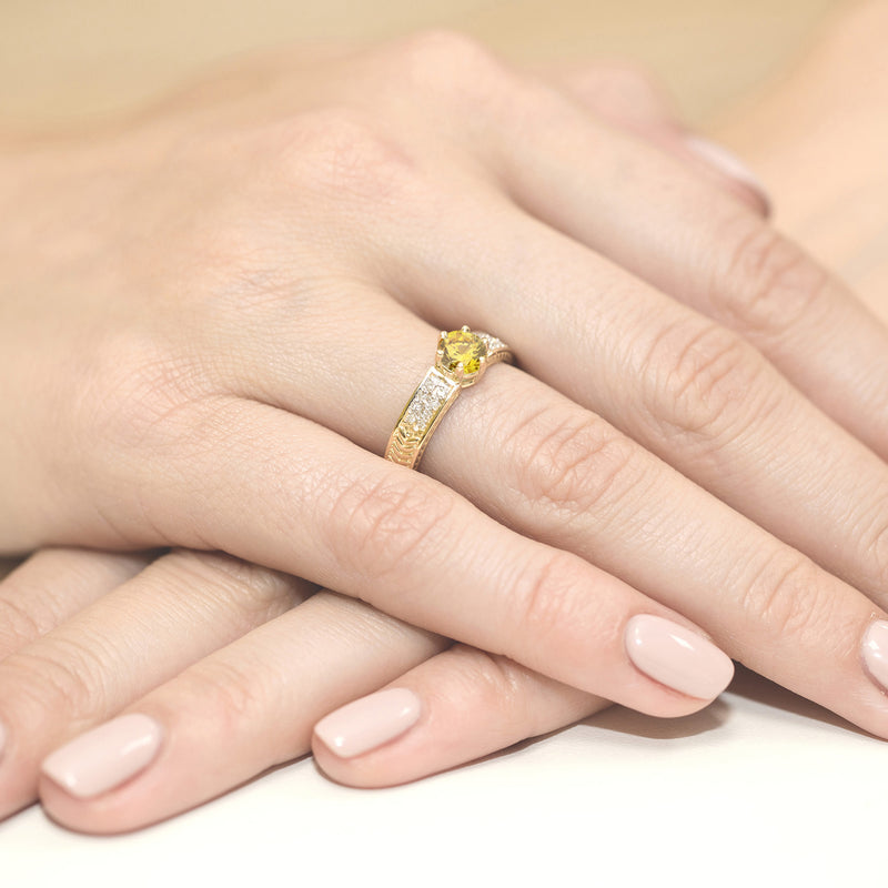 Inel Aur 9K cu Diamante Galbene de Laborator 0.58 ct, imaginea 4 din 8
