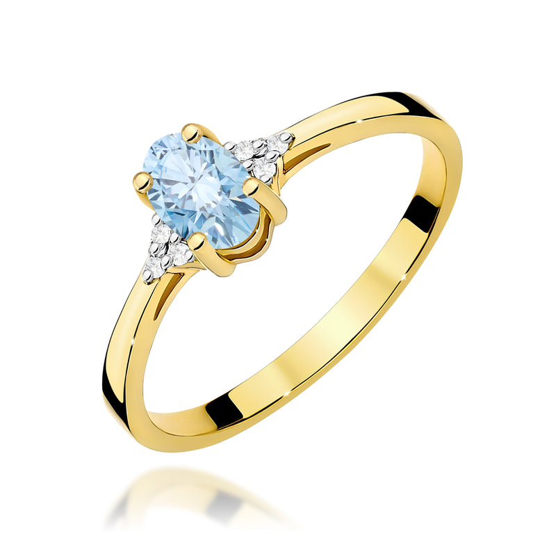 Inel Aur 9K cu Diamante Albastre de Laborator 0.65 ct — Aur galben