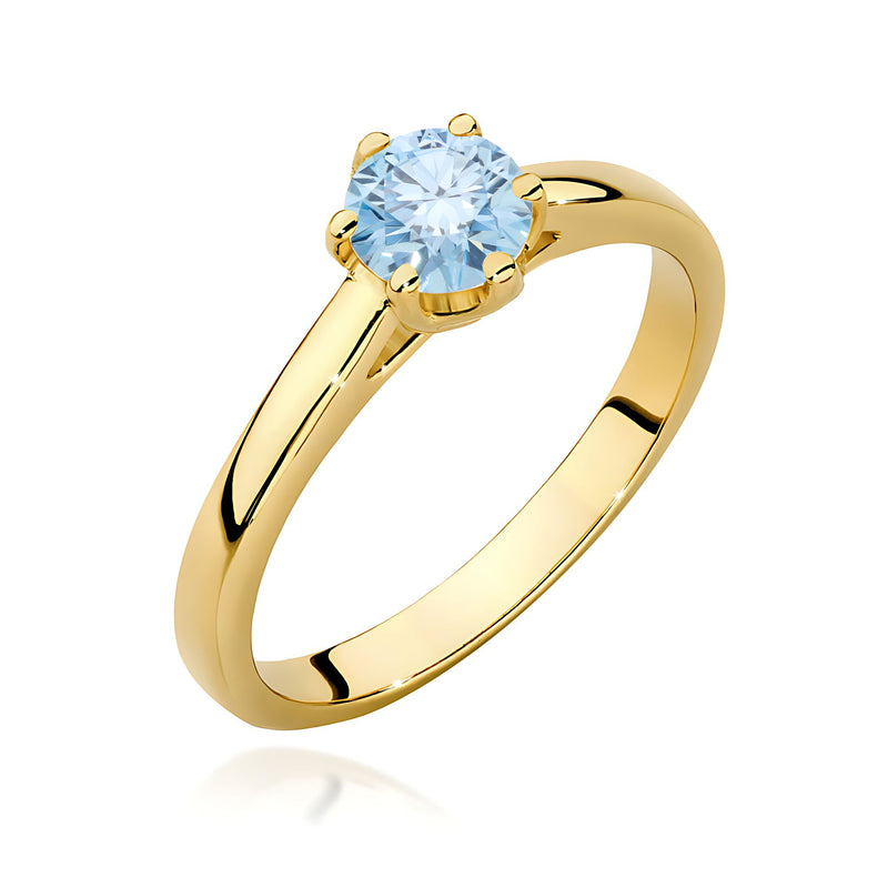 Inel Aur 9K cu Diamant Albastru de Laborator 0.50 ct — Aur galben