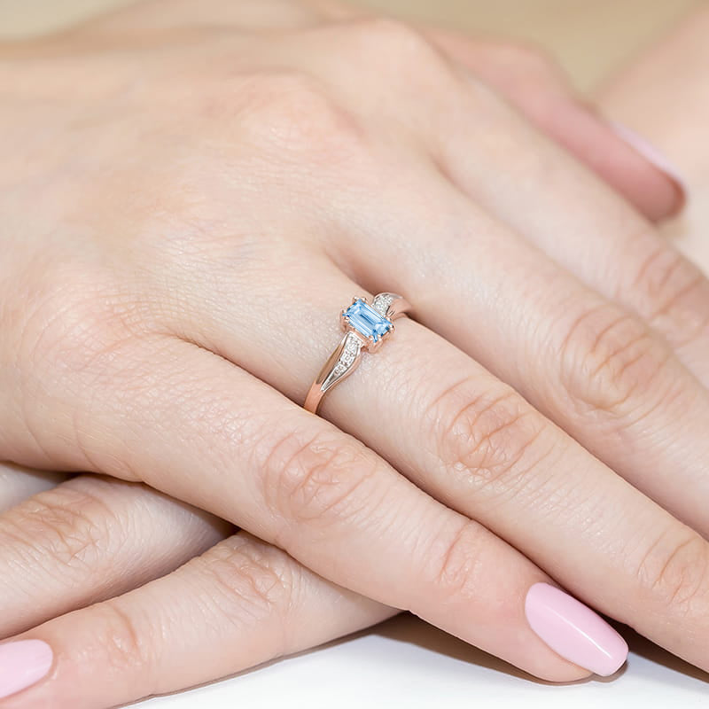 Inel Aur 14K cu Diamante Albastre de Laborator 0.53 ct, imaginea 8 din 12