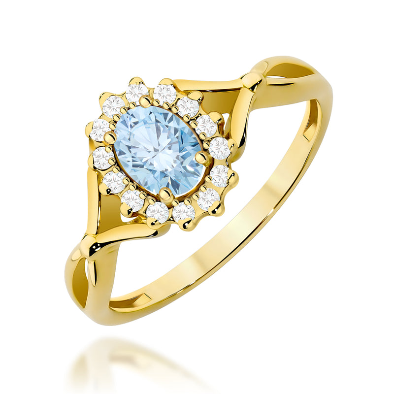 Inel Aur 14K cu Diamante Albastre de Laborator 0.62 ct — Aur galben