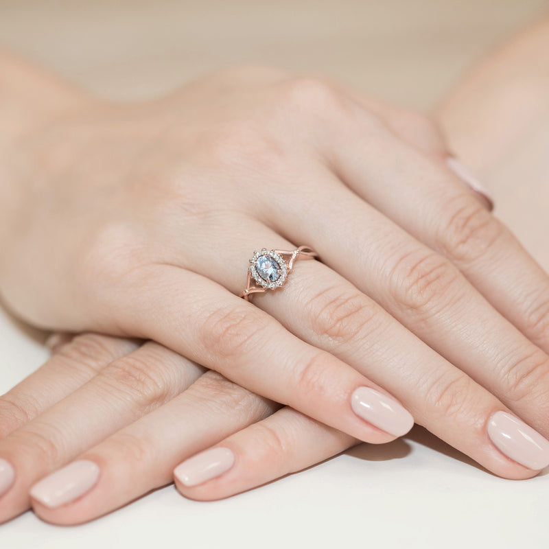 Inel Aur 14K cu Diamante Albastre de Laborator 0.62 ct, imaginea 8 din 12