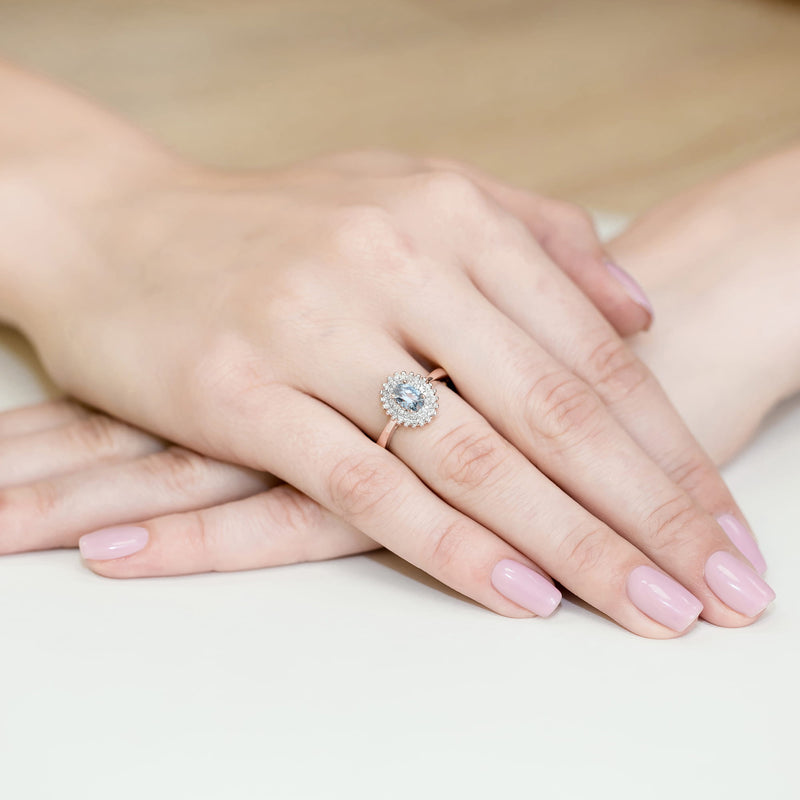 Inel Aur 14K cu Diamante Albastre de Laborator 0.70 ct, imaginea 8 din 12