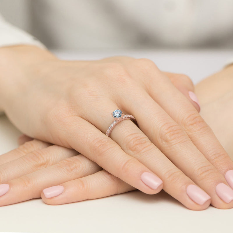 Inel Aur 14K cu Diamante Albastre de Laborator 0.74 ct, imaginea 8 din 12
