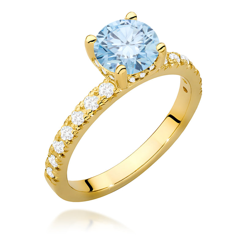 Inel Aur 14K cu Diamante Albastre de Laborator 1.26 ct — Aur galben