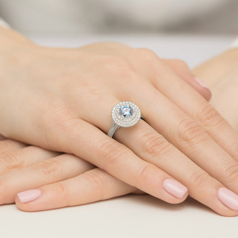 Inel Aur 14K cu Diamante Albastre de Laborator 1.63 ct, imaginea 12 din 12