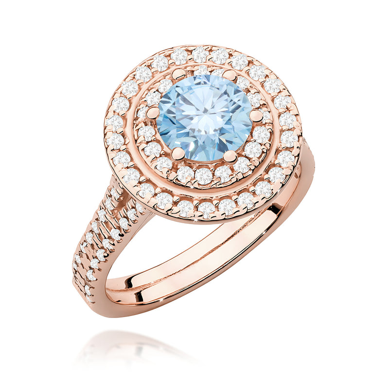 Inel Aur 14K cu Diamante Albastre de Laborator 1.63 ct, imaginea 5 din 12