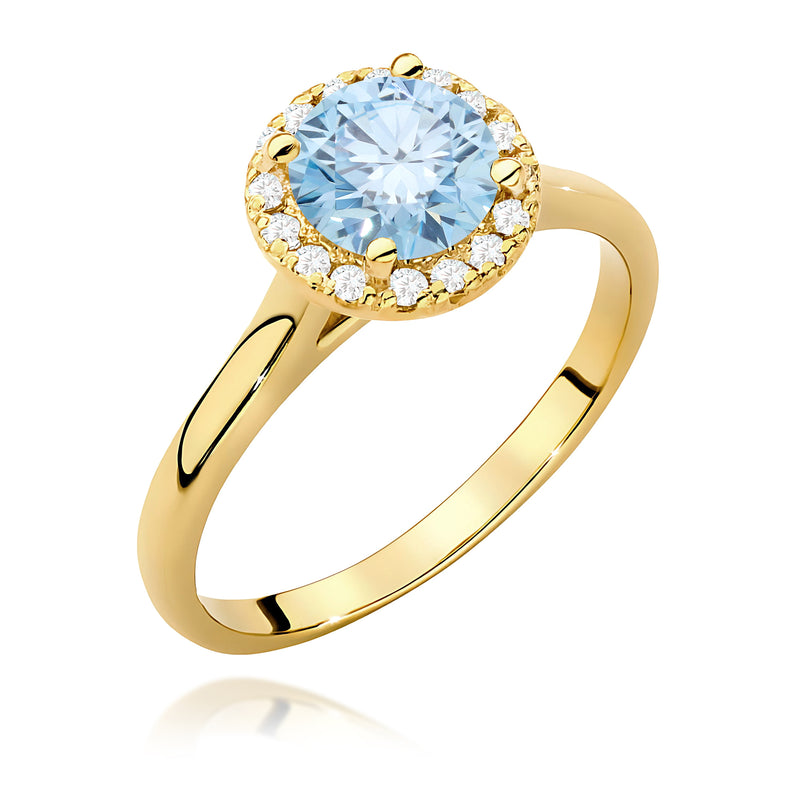 Inel Aur 14K cu Diamante Albastre de Laborator 1.14 ct — Aur galben