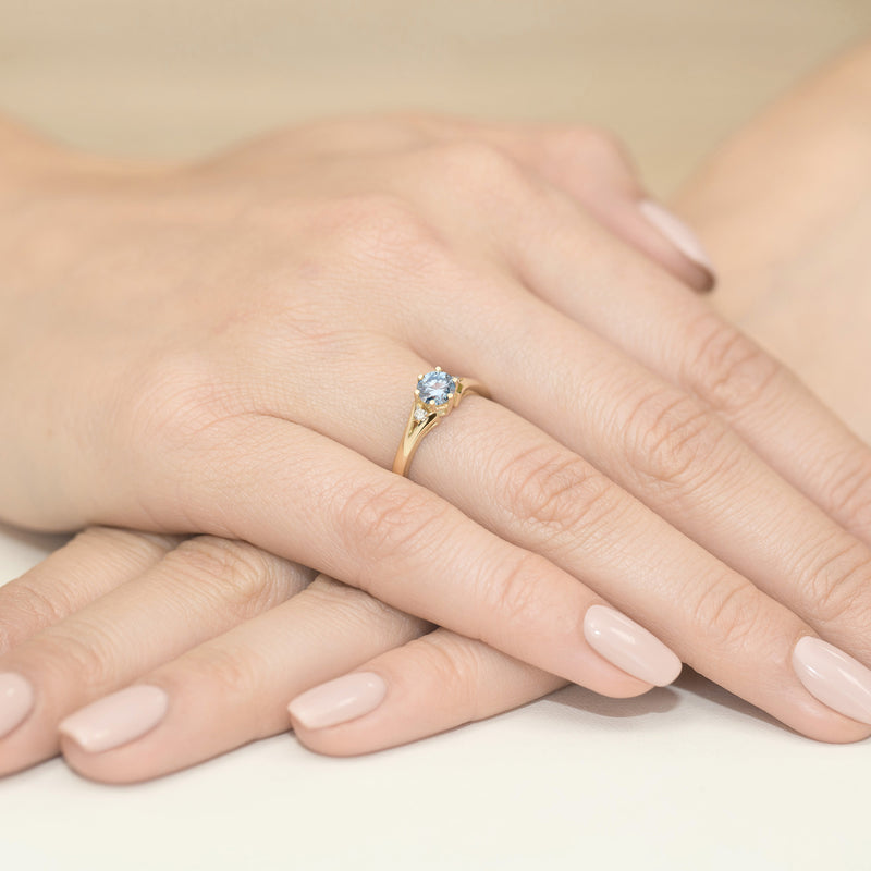 Inel Aur 9K cu Diamante Albastre de Laborator 0.53 ct, imaginea 4 din 8