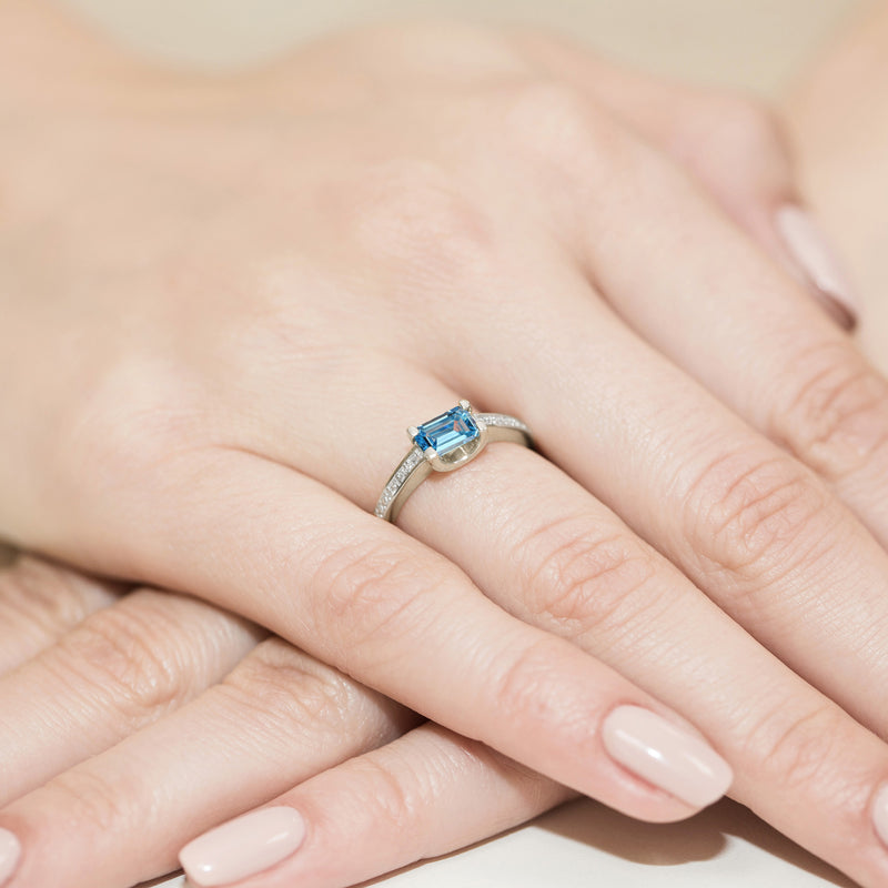Inel Aur 9K cu Diamante Albastre de Laborator 0.53 ct, imaginea 8 din 8