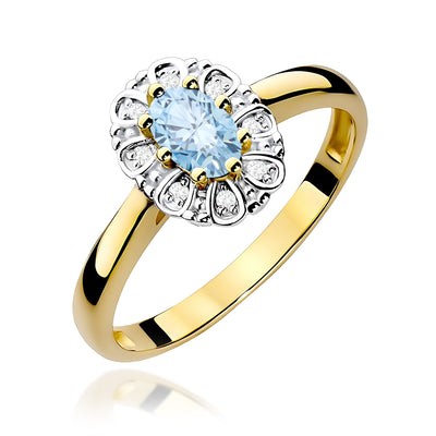 Inel Aur 9K cu Diamante Albastre de Laborator 0.57 ct