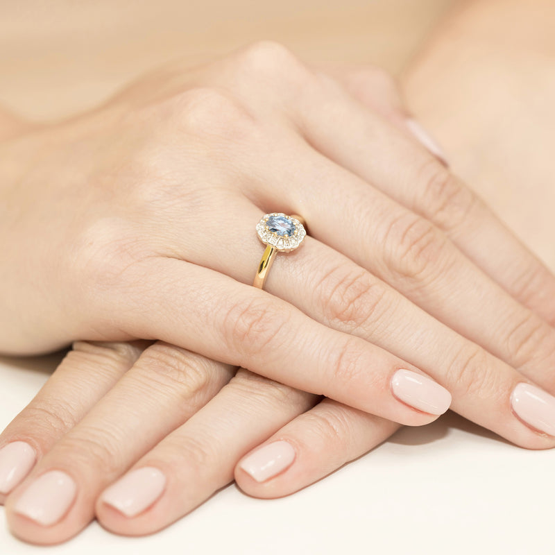 Inel Aur 9K cu Diamante Albastre de Laborator 0.57 ct, imaginea 4 din 8